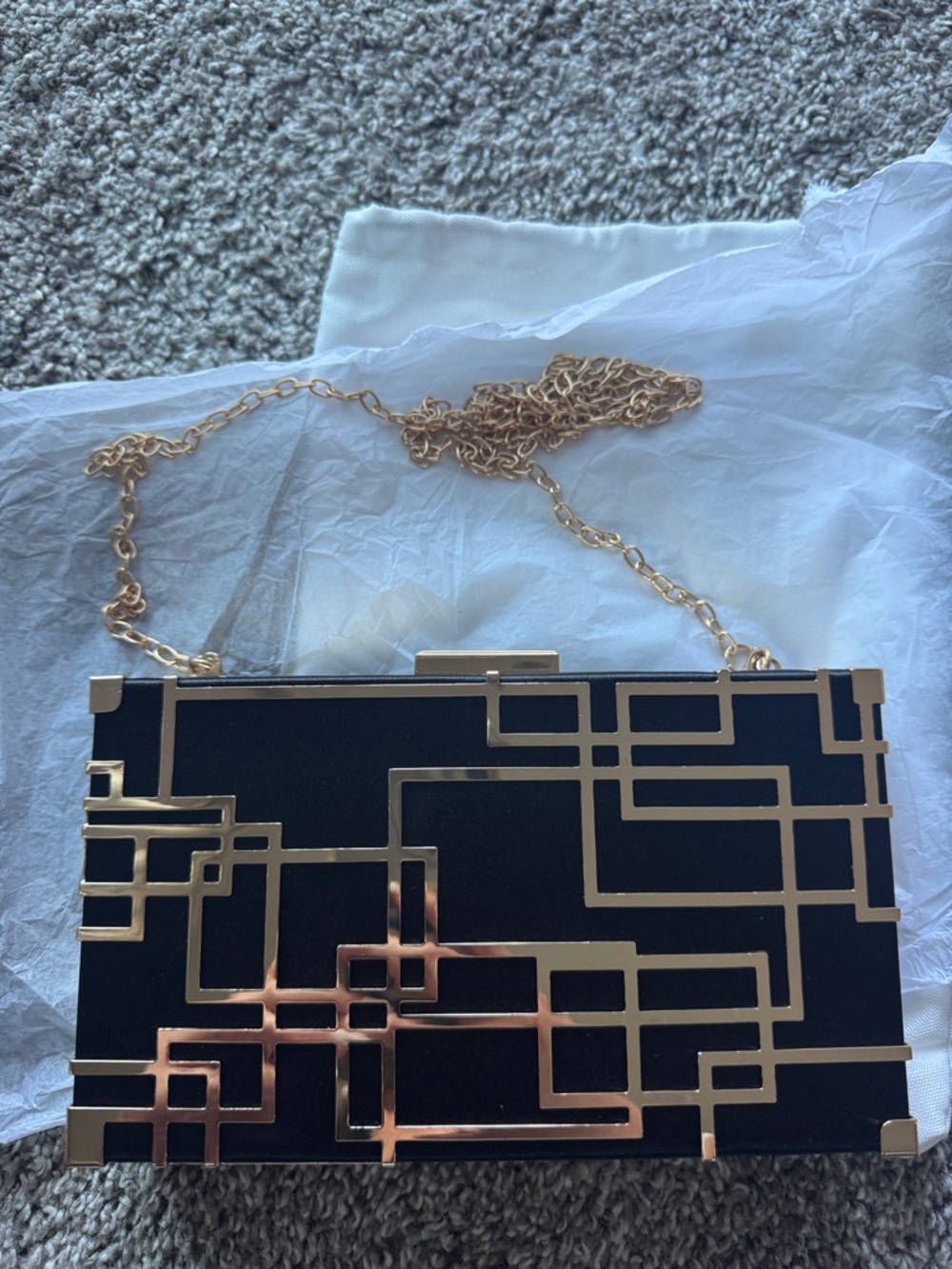 NWOT CARIREDO Black Evening Clutch with Gold Frame